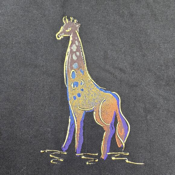 Vintage Coconut Bay Slinky Black Midi Dress Painted Giraffe Made In USA 1X - Picture 1 of 9